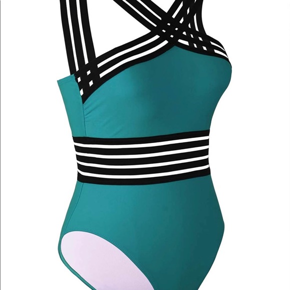 One piece bathing suit with front crossover - Picture 3 of 5